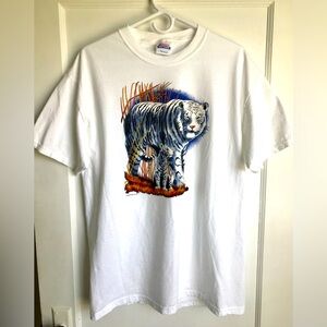 Vintage Hanes Heavyweight White Tigers Graphic T-Shirt Mens Size Large